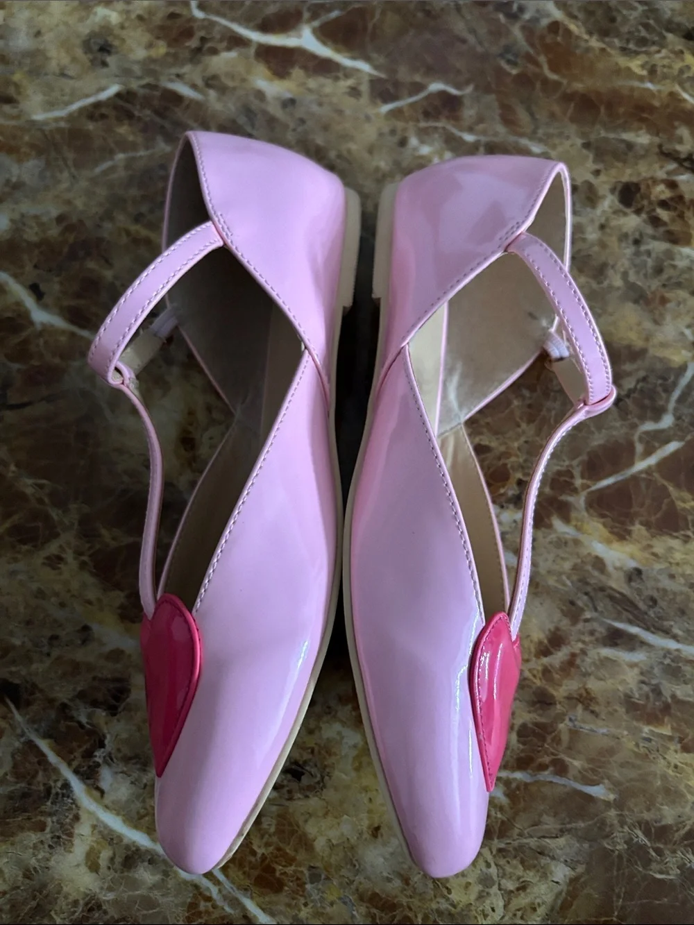 Janie and Jack Pink Patent T-Strap Flats with Hot Pink Heart, size 4y